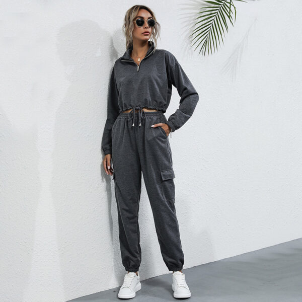 Women Casual Two Piece Matching Cloth Autumn Outfit 2 Female Pants Fall Long Sleeve Solid Color Casual Two Piece Set - Image 2