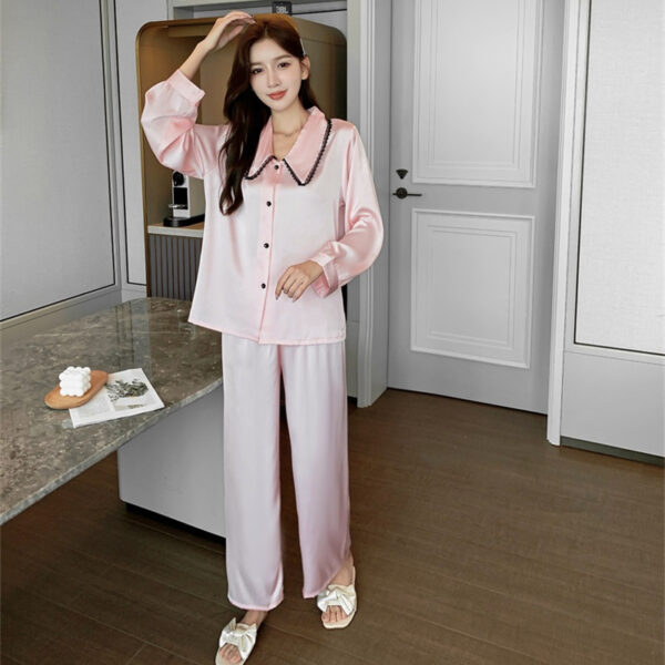 Korean silk pajama Women's satin pajamas sleepwear solid color long sleeve home suit women 2 piece set - Image 4