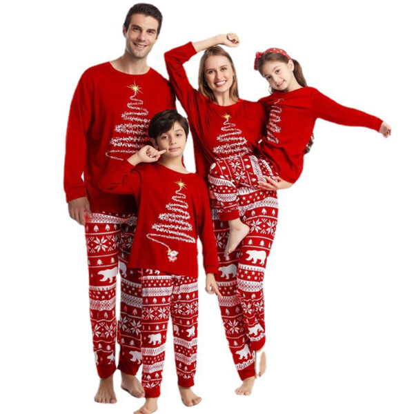 2022 hot sale cotton Family blank Matching Christmas Cute tree Printed Pajamas Long Sleeve Tee Pants PJs Sets - Image 3