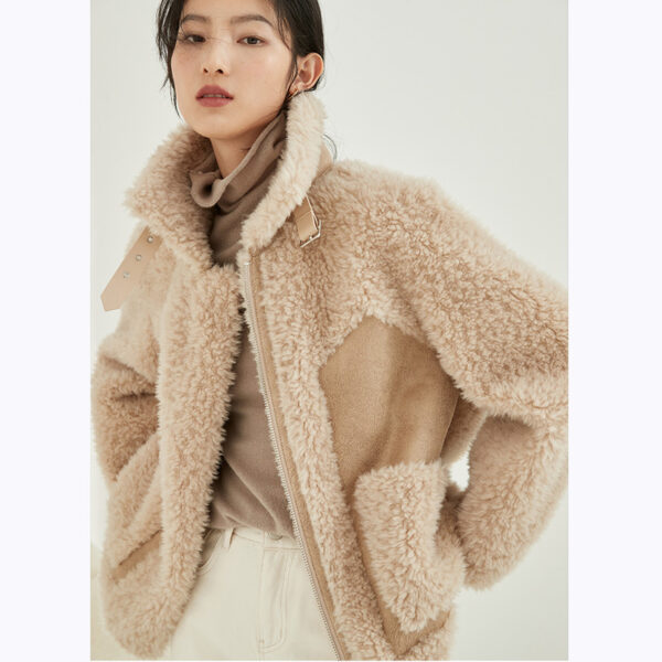 DAMOCHIC Wholesale Suede Fur Coat for Women Winter Cloth Zipper Pocket Ladies Outwear Long Sleeve Faux Fur Wool Coat Jacket 2022