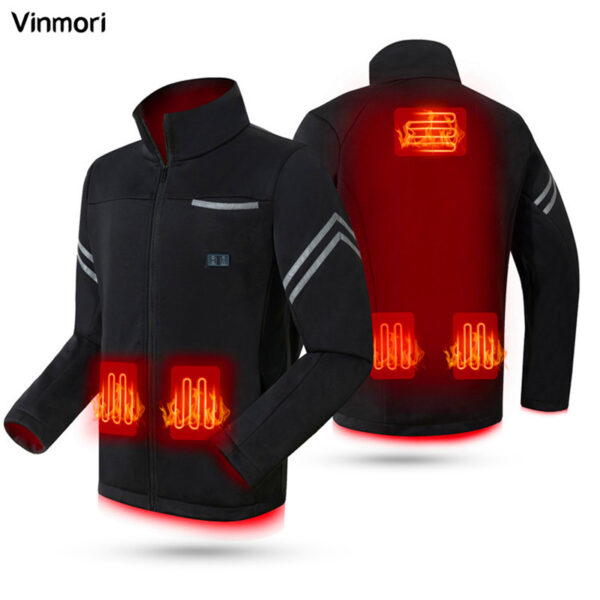 Wholesale VINMORI Women Men Waterproof Soft Polyester Rechargeable Battery Zipper Warm Jacket Motorcycle Heated Cloth For Winter - Image 3