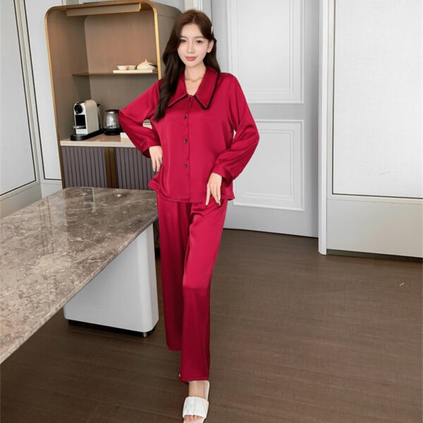 Korean silk pajama Women's satin pajamas sleepwear solid color long sleeve home suit women 2 piece set - Image 5