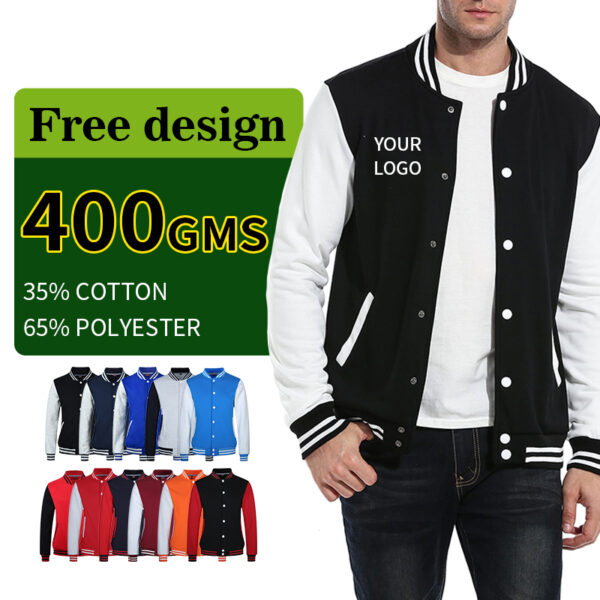 Wholesale Men's Black Baseball Blank Fashion Custom Logo Embroidery Mens Outdoor Winter Varsity Jacket - Image 6