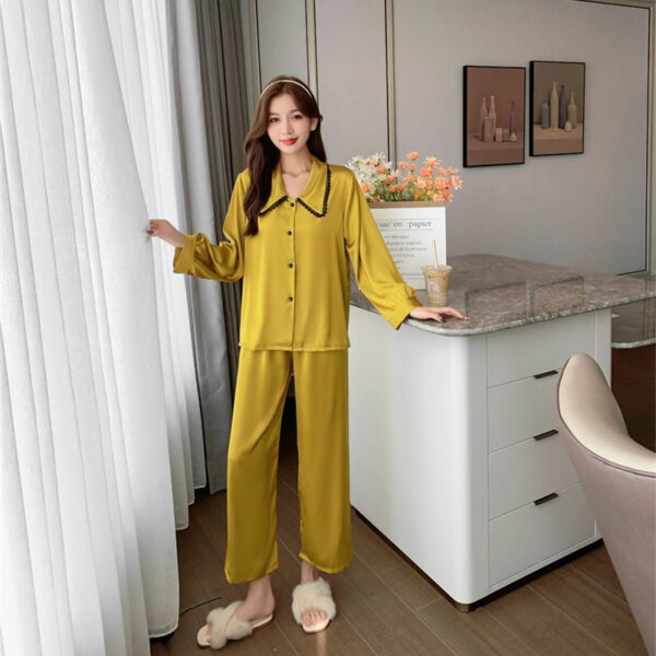 Korean silk pajama Women's satin pajamas sleepwear solid color long sleeve home suit women 2 piece set - Image 2