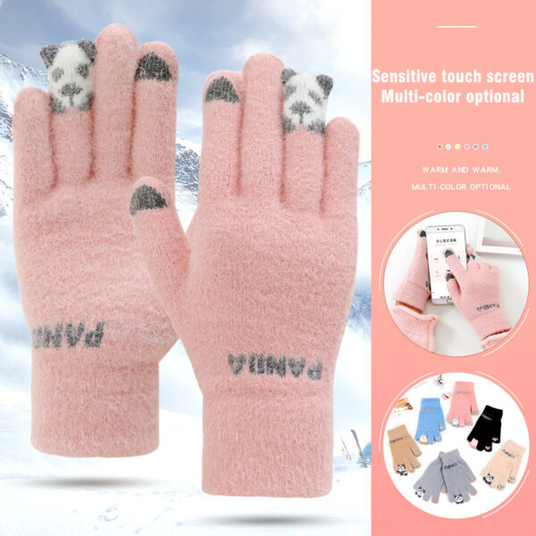 Winter Touch Screen Warm Gloves Ladies Cute Panda Jacquard Five-finger Winter Gloves For Women