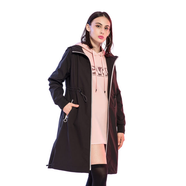 50D adjustable Waist windbreaker jacket women waterproof windbreaker with hoodies High quality long winter windbreaker mr p coat - Image 6