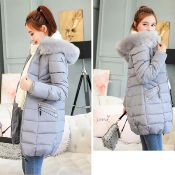 M-6XL Plus Size Winter Cotton Jacket and Coat Long Section Slim Thick Warm Fur Collar Hooded Jacket Parkas Ladies - Image 5