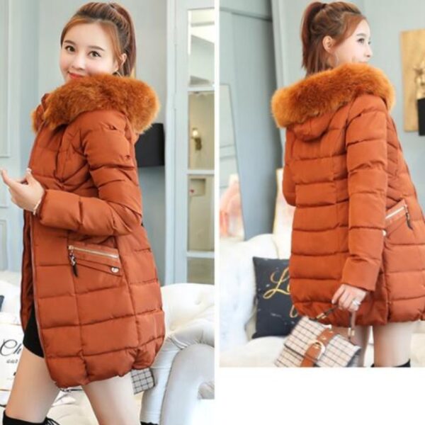 M-6XL Plus Size Winter Cotton Jacket and Coat Long Section Slim Thick Warm Fur Collar Hooded Jacket Parkas Ladies - Image 4