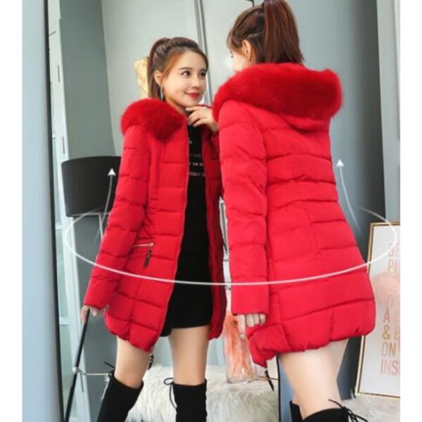 M-6XL Plus Size Winter Cotton Jacket and Coat Long Section Slim Thick Warm Fur Collar Hooded Jacket Parkas Ladies - Image 3