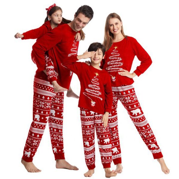 2022 hot sale cotton Family blank Matching Christmas Cute tree Printed Pajamas Long Sleeve Tee Pants PJs Sets - Image 2