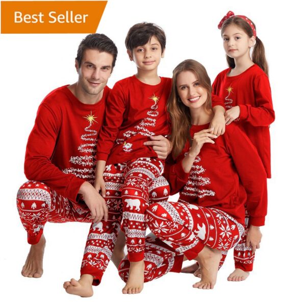 2022 hot sale cotton Family blank Matching Christmas Cute tree Printed Pajamas Long Sleeve Tee Pants PJs Sets - Image 6