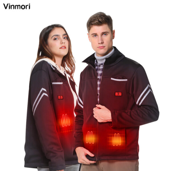 Wholesale VINMORI Women Men Waterproof Soft Polyester Rechargeable Battery Zipper Warm Jacket Motorcycle Heated Cloth For Winter - Image 6