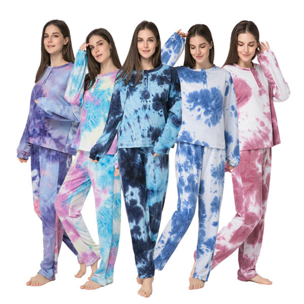 warm winter sleepwear women thermal lounge set clothing flannel pajamas tie dye sleep wear set crew neck long sleeve pajama set - Image 6