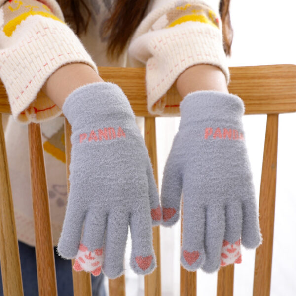 Winter Touch Screen Warm Gloves Ladies Cute Panda Jacquard Five-finger Winter Gloves For Women - Image 2