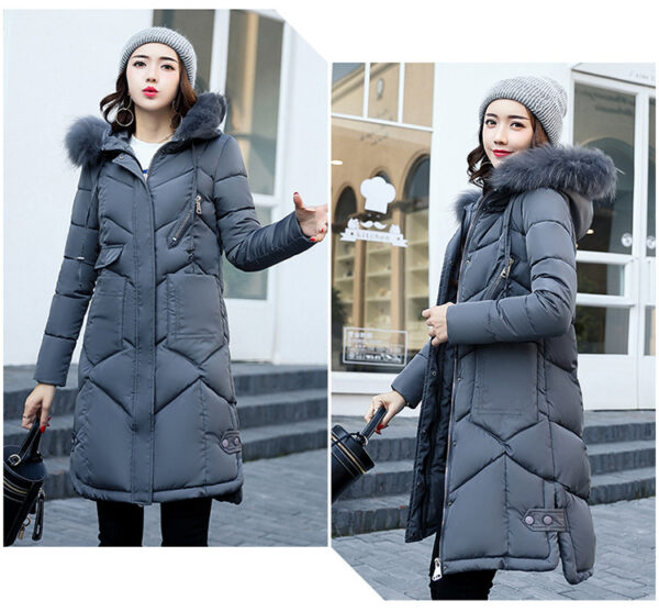 Women's Winter Black Long Sleeve Down Jacket Coats 2022 Fashion Female Windbreaker Fur Hooded Cloth women's jackets - Image 4