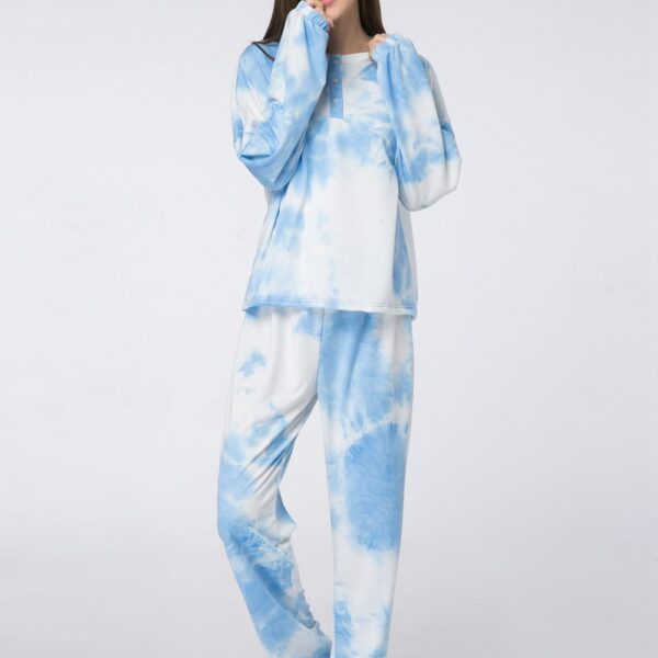 warm winter sleepwear women thermal lounge set clothing flannel pajamas tie dye sleep wear set crew neck long sleeve pajama set - Image 5