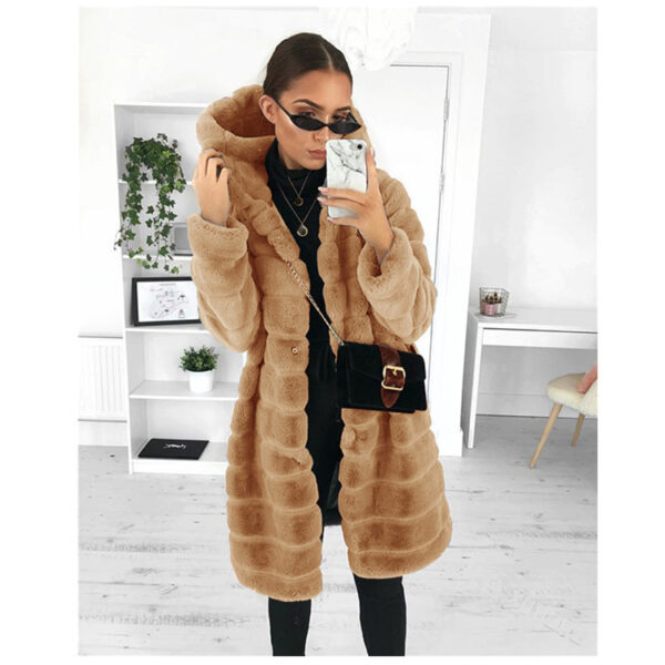 Oversize Winter Warm Outfits X Long Coats For Ladies fake faux fur Cloths With Hood Women Faux Fur Coat For Ladies - Image 3