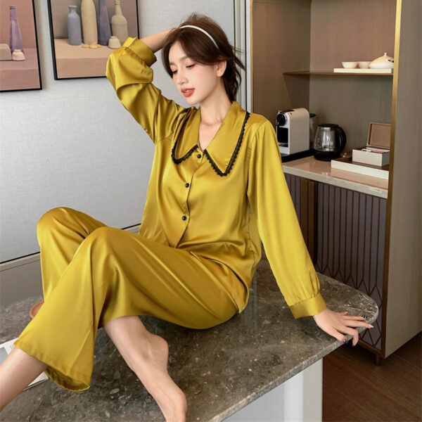 Korean silk pajama Women's satin pajamas sleepwear solid color long sleeve home suit women 2 piece set - Image 6