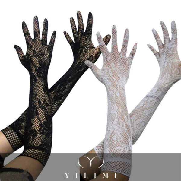 New Fashion Bridal Lace Wedding Long Sleeve Gloves Fingerless Transparent Hollow Out Mesh Gloves - Image 6