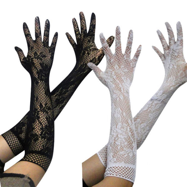 New Fashion Bridal Lace Wedding Long Sleeve Gloves Fingerless Transparent Hollow Out Mesh Gloves - Image 3