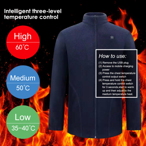 Sidiou Group Electric USB Heating Jacket For Women Men Polar Fleece Ski Heating Jacket Warm Stand Collar Heated Winter Jacket - Image 4