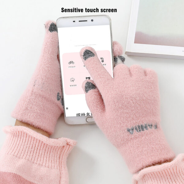 Winter Touch Screen Warm Gloves Ladies Cute Panda Jacquard Five-finger Winter Gloves For Women - Image 5