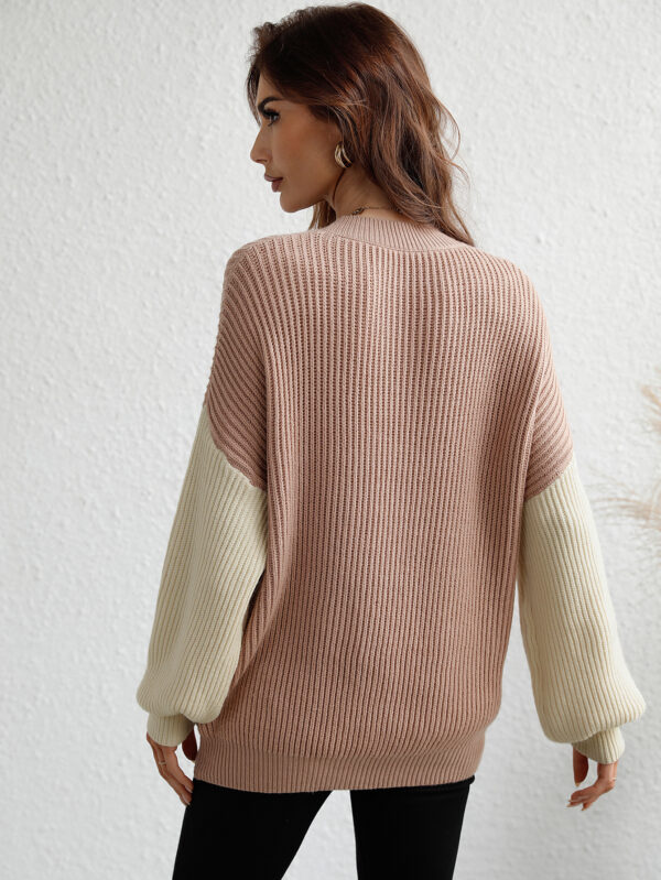 Fast shipping women fall cloth Autumn and winter loose crew neck knitted jumper leisure full sleeve Patchwork knit clothes