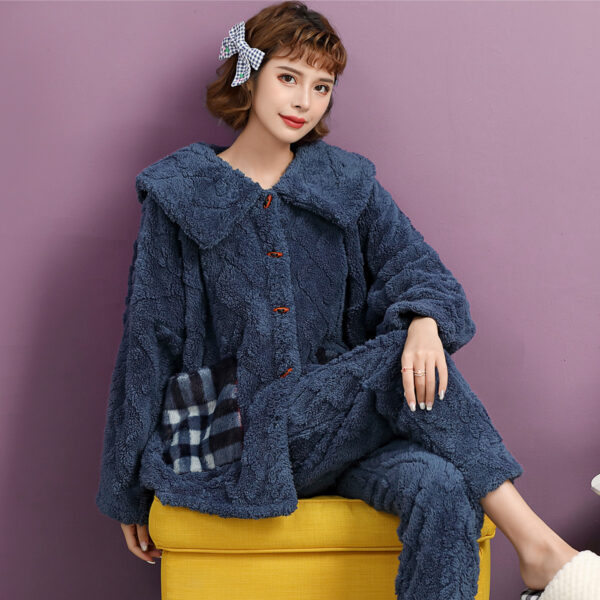 Women's Winter Flannel Pajamas Warm Lapel Big Pocket Pajama Skin-Friendly Soft Sleepwear Two Pieces Button Down Home Wear Set - Image 6