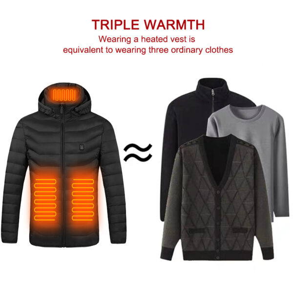 Winter Waterproof USB Rechargeable Smart Electric Heated Clothes Hoodie Coat Heated Jacket For Men - Image 4