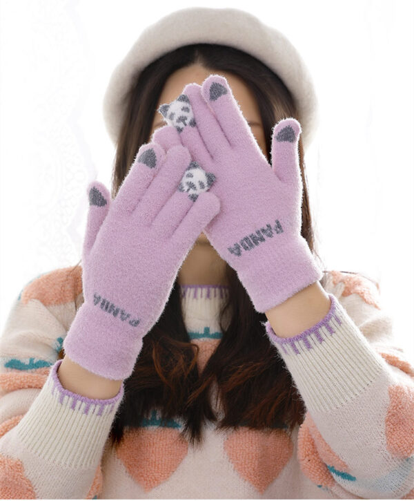 Winter Touch Screen Warm Gloves Ladies Cute Panda Jacquard Five-finger Winter Gloves For Women - Image 3