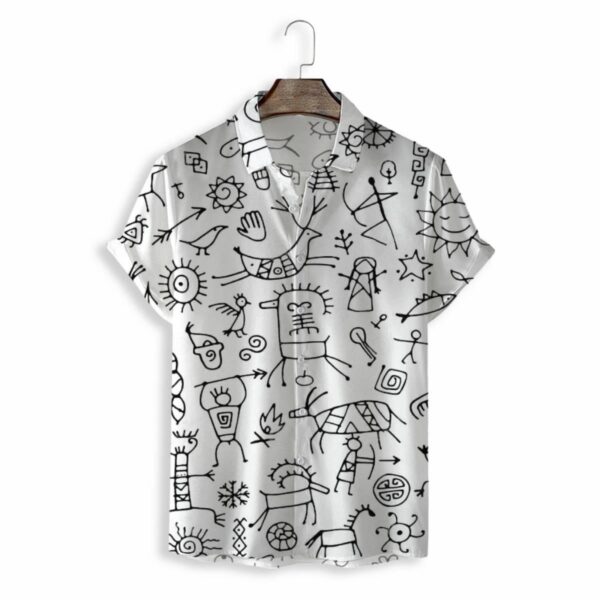 Free Sample All Over Print Button Up Shirt Cartoon Graffiti Shirt Breathable Summer Shirts Men - Image 2