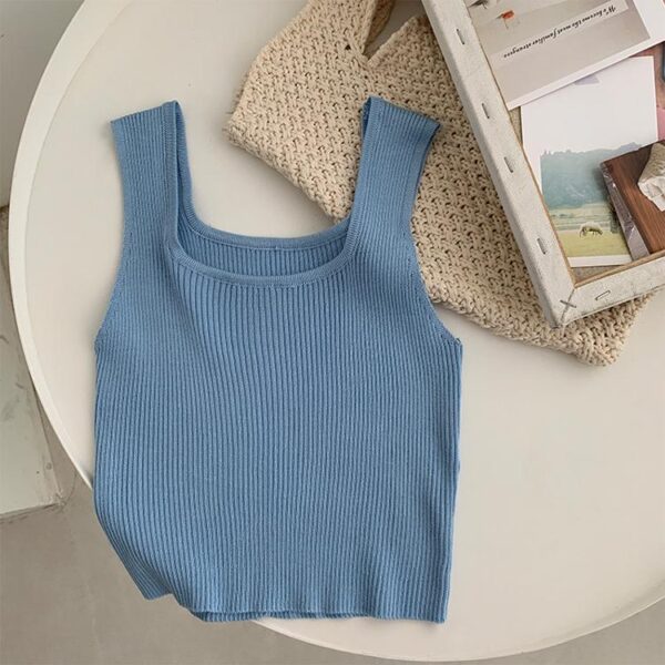 Trendy Female Knitted Bottoming Sleeveless Crop Tops Fitness Workout Women Crop Tank Top - Image 3