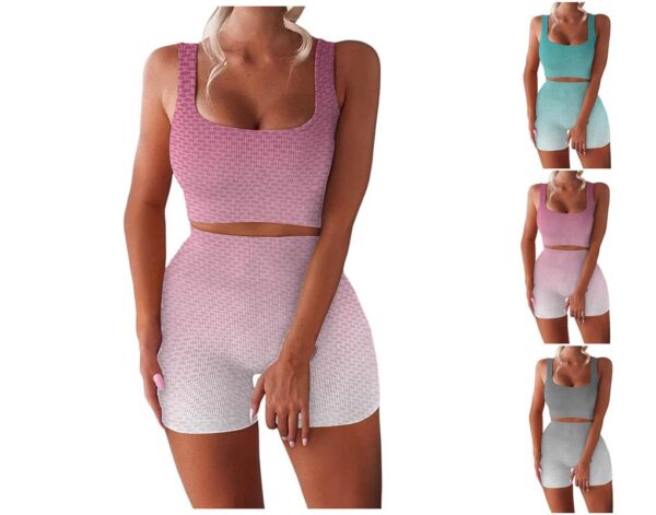 2022 New European and American Women Summer Sports 2 Piece Casual Sleeveless Top Shorts Yoga Two Piece Set - Image 3