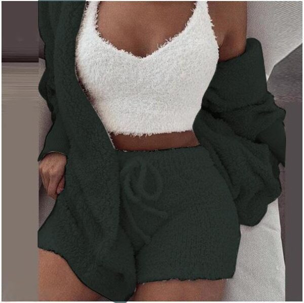 Dropshipping Supplier Knit Fuzzy Sleepwear Velour Loungewear Shorts Sets Velvet 3 Piece Lounge Wear Set Pajamas For Women Set - Image 4