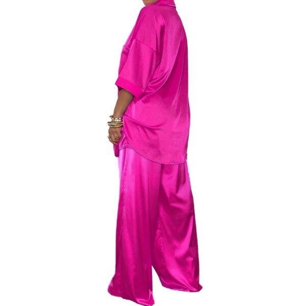 wide leg pants suit casual women fall 2022 satin two piece set - Image 4