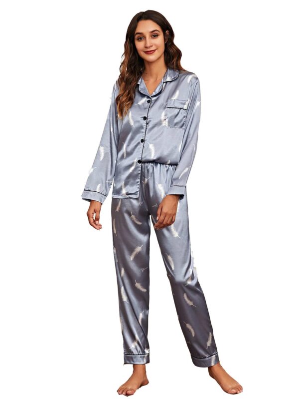 2021 Womens new arrival homewear pajamas suit pijamas sexy long sleeve silk satin pajama - Image 4