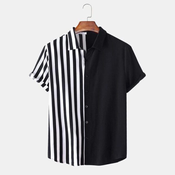 MOQ 1 BOX Summer New Men's Short-sleeved Shirt Black and White Stripes Fashion Simple Camisas Para Hombre - Image 2