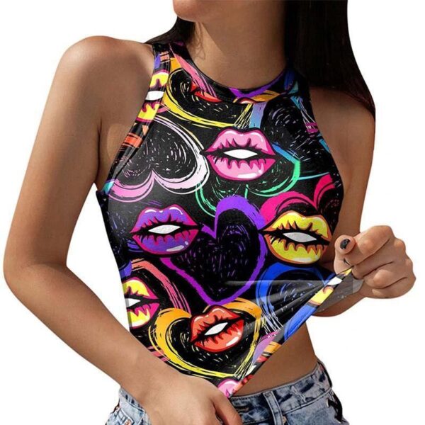 2022 New Arrival Spring Summer women's Crop Top Printed Round Neck Sleeveless ladies Casual Vest t shirt tank tops