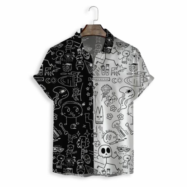 Free Sample All Over Print Button Up Shirt Cartoon Graffiti Shirt Breathable Summer Shirts Men - Image 6