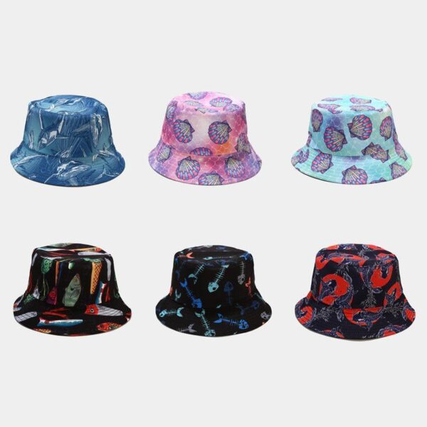 Spring Summer Cotton Shell Panama Whale Fishbone Bucket Hat Cartoon Animal Two Side Reversible Fashion Hat Sun Protection Cap