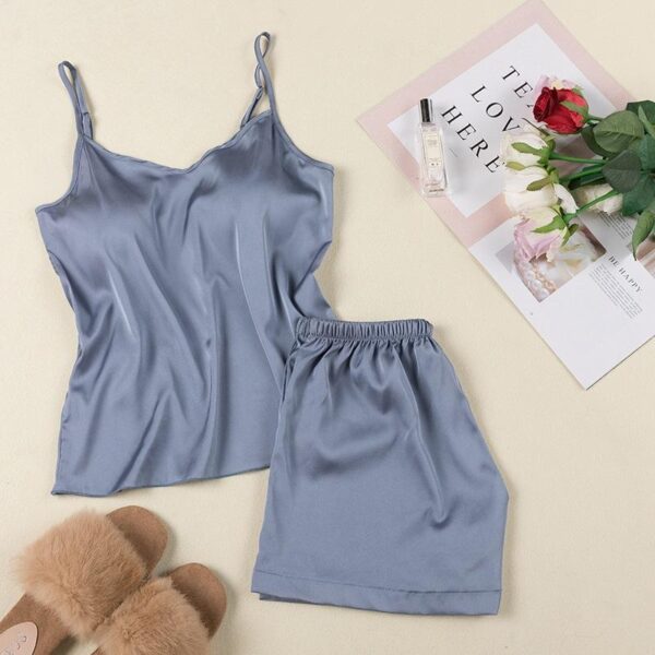 2023 Satin pajamas women's sleeveless tank tops two piece shorts set comfy silk pyjamas sleepwear for women pj sets - Image 2