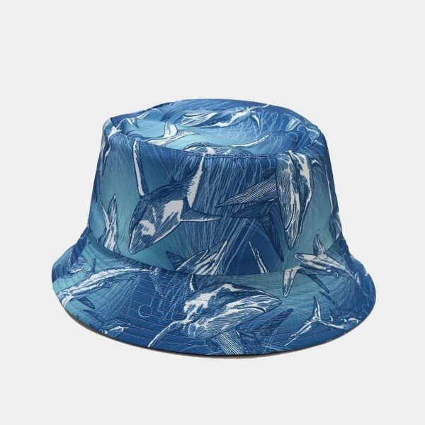 Spring Summer Cotton Shell Panama Whale Fishbone Bucket Hat Cartoon Animal Two Side Reversible Fashion Hat Sun Protection Cap - Image 3