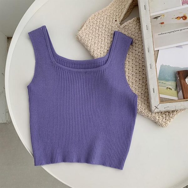 Trendy Female Knitted Bottoming Sleeveless Crop Tops Fitness Workout Women Crop Tank Top