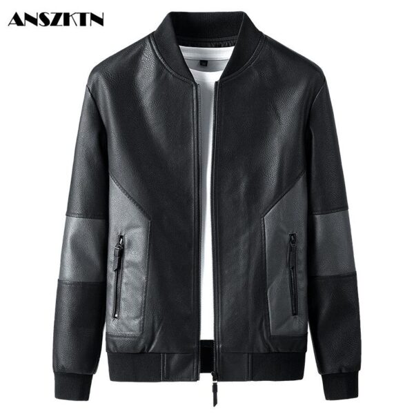 ANSZKTN Men New Spring Fall Soft Leather Jackets Clothing Long Sleeves Coat Fashion Clothing Plus Size 5XL 6XL 7XL 8XL PU Jacket - Image 6