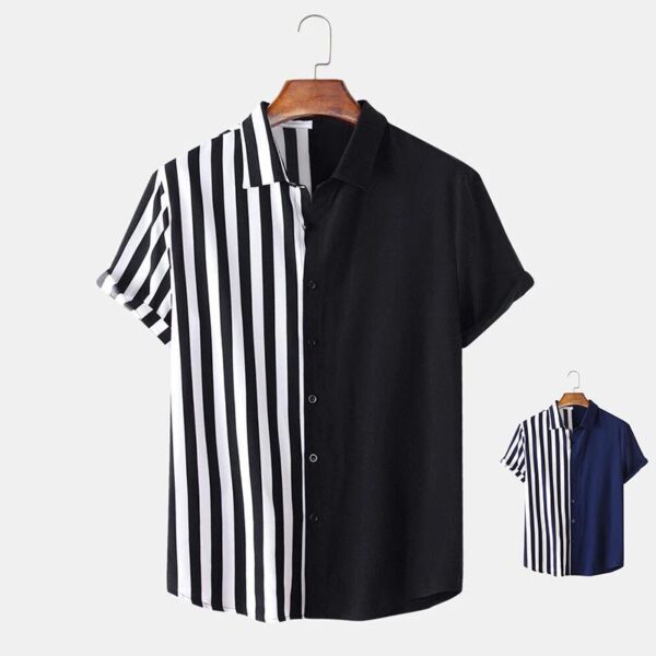 MOQ 1 BOX Summer New Men's Short-sleeved Shirt Black and White Stripes Fashion Simple Camisas Para Hombre