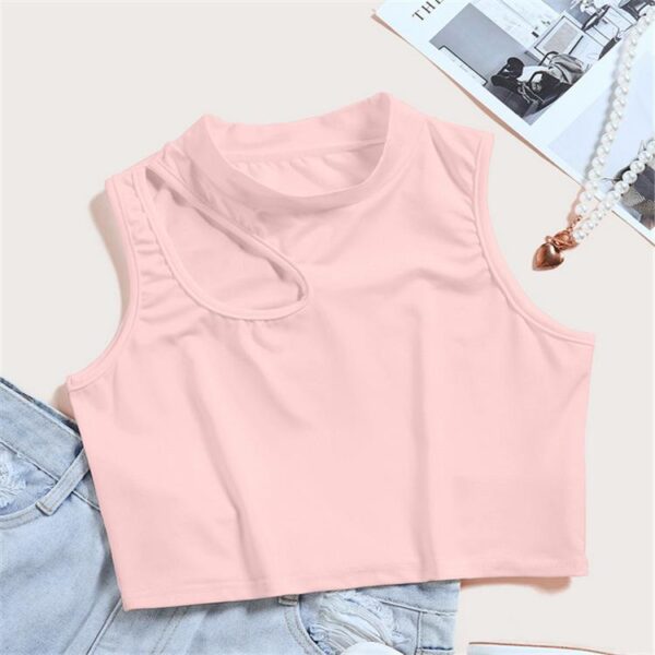 Ready To Ship Fashionable Summer Hollow Out Sleeveless Sexy White Casual Crop Tank Tops For Women - Image 5