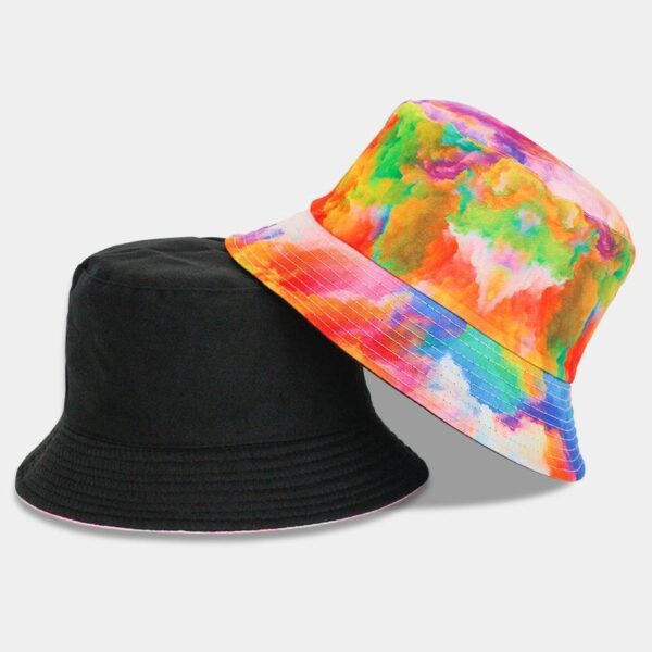 Wholesale Fashion Tie Dye Bucket Hat Outdoor Fisherman Hat Double-sided Wearing Designed Adult Reversible Bucket Hat Cap