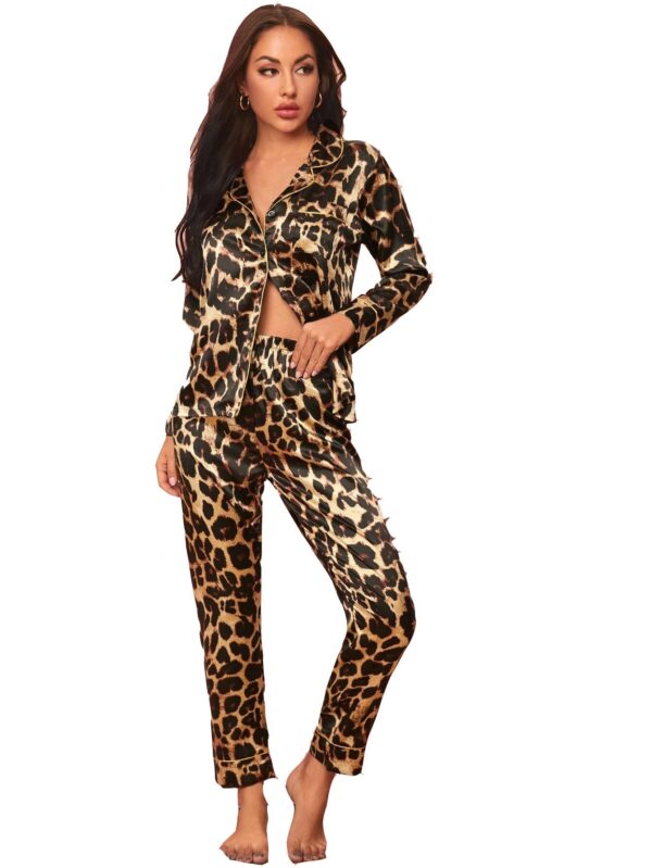 2021 Womens new arrival homewear pajamas suit pijamas sexy long sleeve silk satin pajama - Image 3