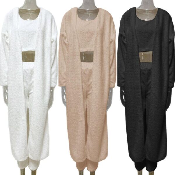 Woman Teddy Lounge Wear Set 3 Piece Tracksuits Fleece Pajamas Sets Female Nightwear Cardigan Sleepwear Sexy Lingerie - Image 5