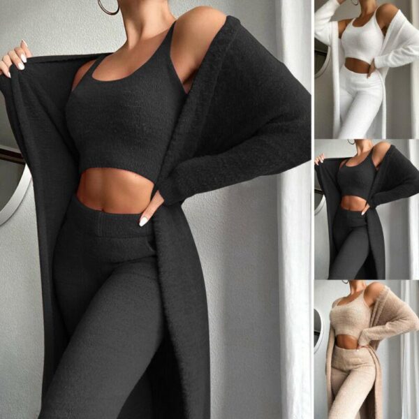 Woman Teddy Lounge Wear Set 3 Piece Tracksuits Fleece Pajamas Sets Female Nightwear Cardigan Sleepwear Sexy Lingerie - Image 3